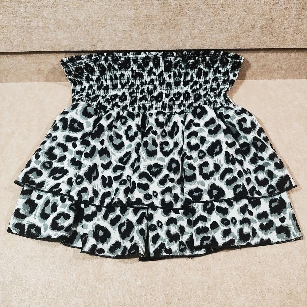 Leopard Print Tiered Pull On Skirt -B